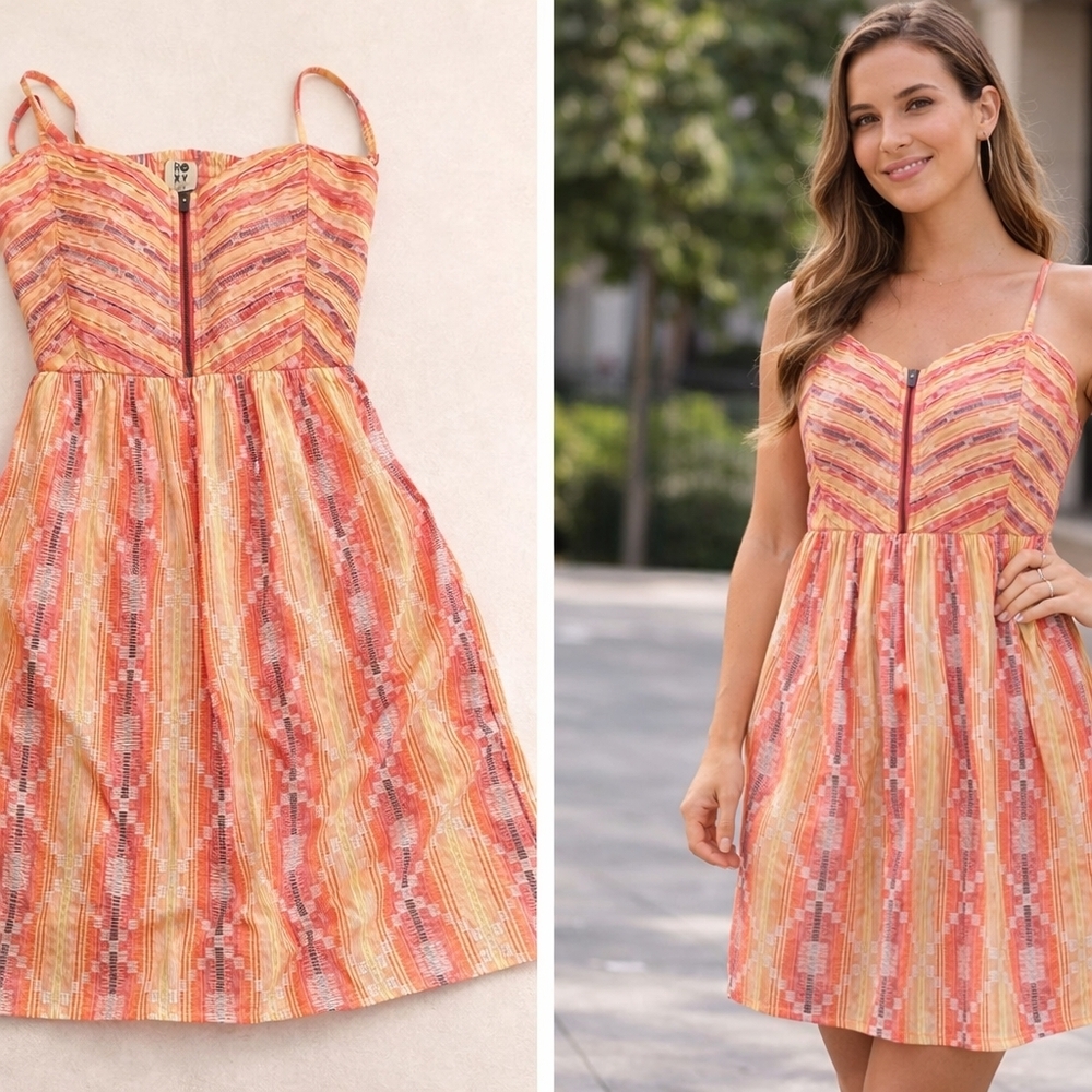 Roxy Strapless Dress with Pink and Yellow Pattern ( Item #34)